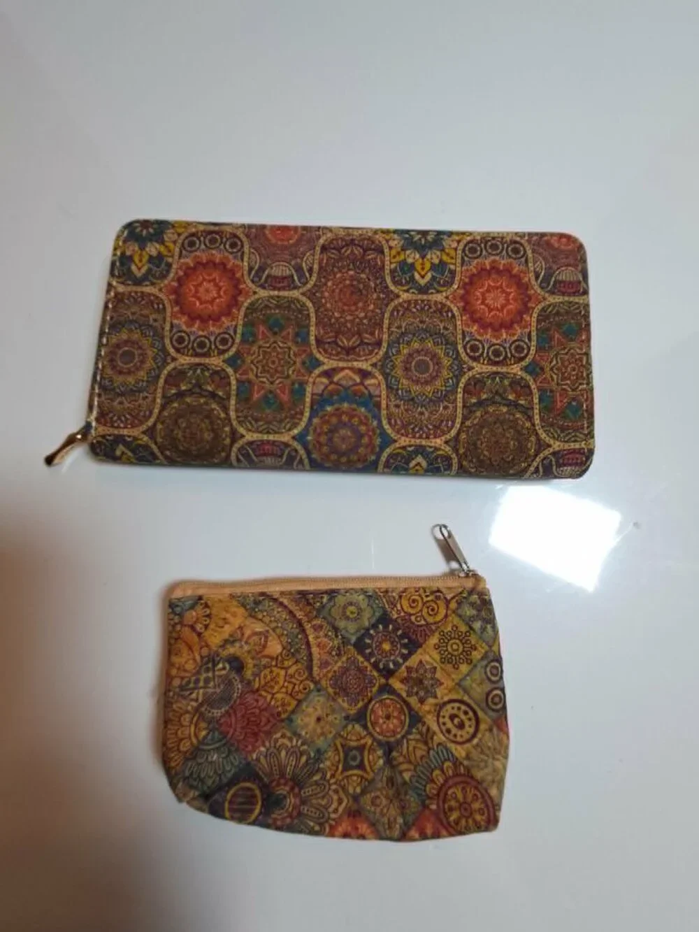 Cork Wallet & Coin Pouch Set Colorful Geometric Print